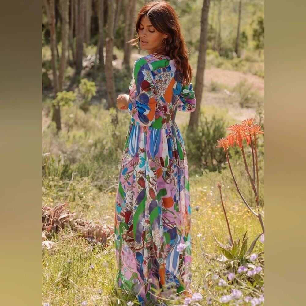 Soler London Romantic III Henley Button Midi Dress Size XS/S Multicolor NWT